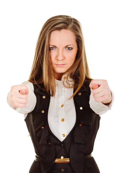 Sad Woman shows the fig — Stock Photo, Image