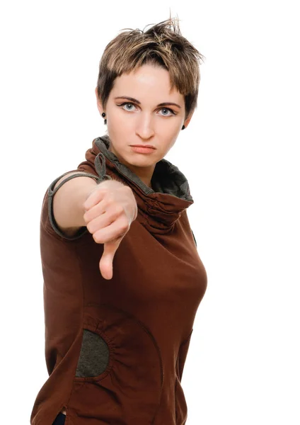 Woman thumbs down — Stock Photo, Image