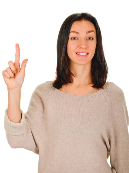 Eureka. Woman with an idea raising her finger — Stock Photo, Image