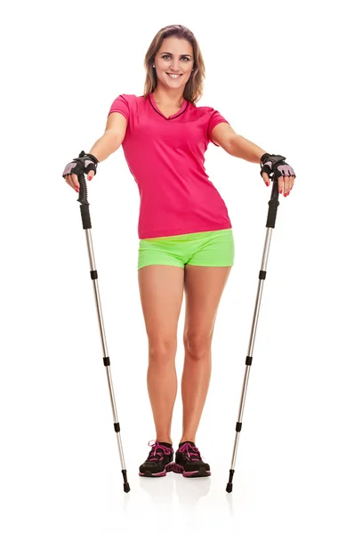 Nordic walking femme pleine longueur — Photo