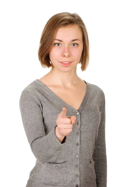 Woman pointing her finger at you — Stock Photo, Image