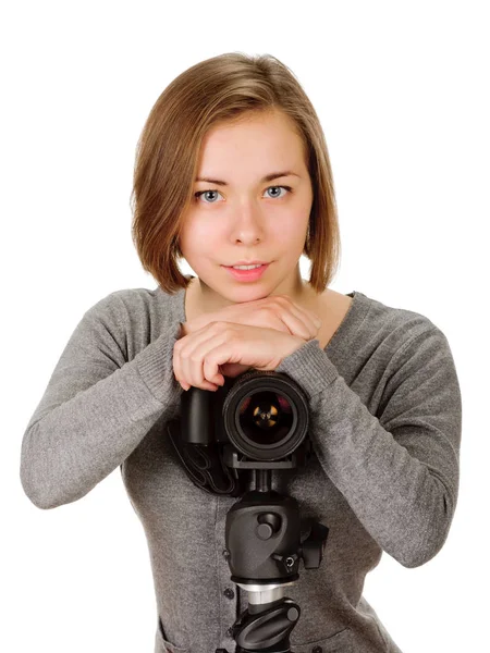 Belleza fotógrafa mujer — Foto de Stock