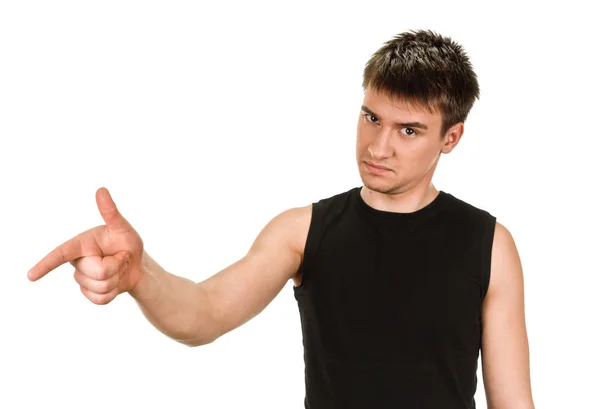 Young man pointing finger — Stock Photo, Image