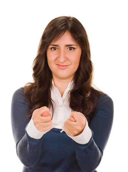 Woman shows the fig — Stock Photo, Image