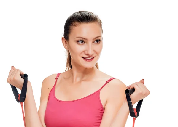 Jonge vrouw doet fitness portret — Stockfoto
