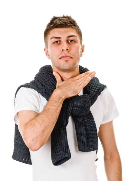 Man shows sign asphyxiation — Stock Photo, Image