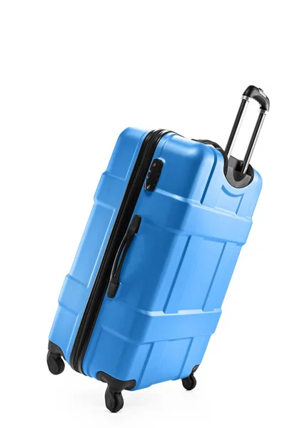 Синя валіза пластикова на двох колесах — стокове фото