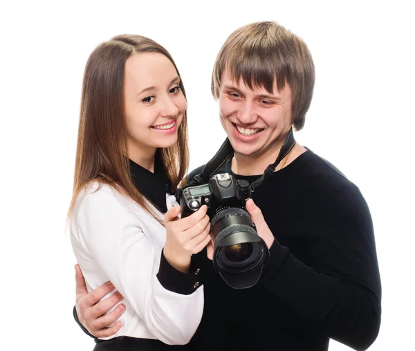 Belleza pareja revisando buena toma —  Fotos de Stock