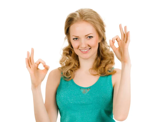 Young lady indicating ok sign — Stock Photo, Image