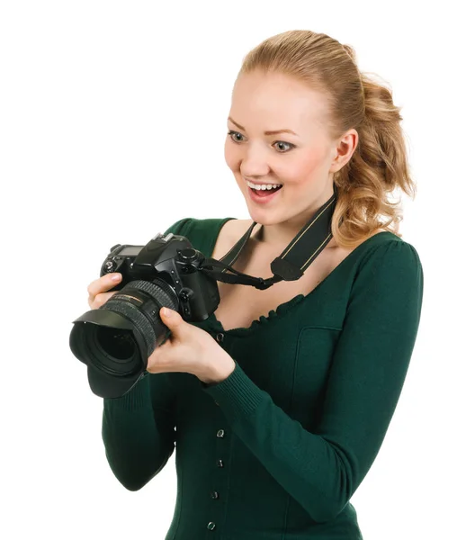 Schönheitsfotograf bewertet gute Aufnahme — Stockfoto