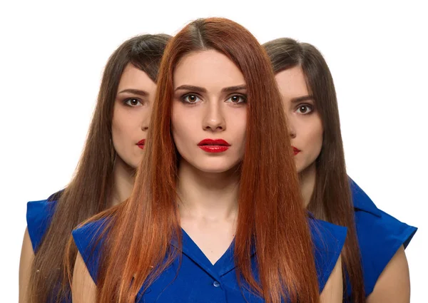 Three women faces. triplets sisters — Stock Photo, Image
