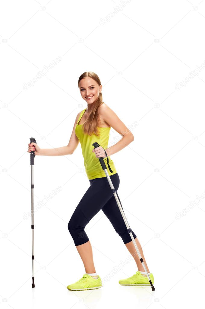 Nordic smiling walking woman