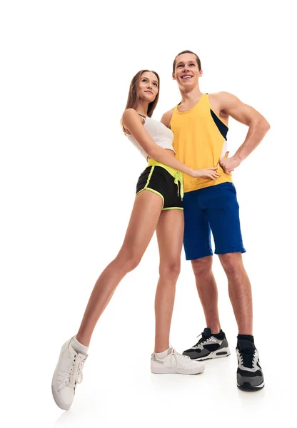 Posing sporty fitness couple portrait full length — Stock Photo, Image