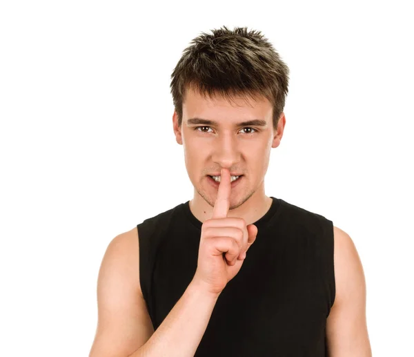 Man shows sign of silence — Stock Photo, Image