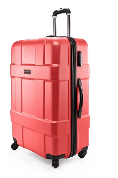 Červený kufr plast, napůl se otočil — Stock fotografie