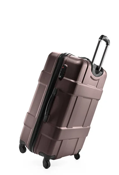 Kahverengi bavul plastik iki tekerlek üzerinde — Stok fotoğraf