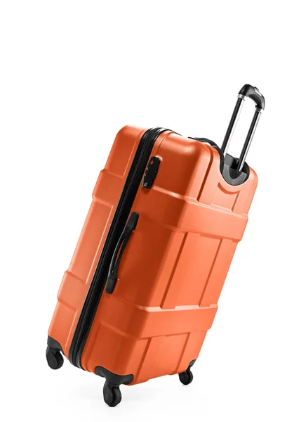 Valise en plastique couleur orange sur deux roues — Photo