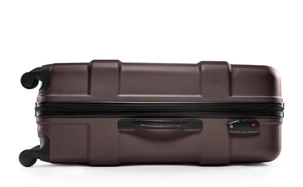 Valigia di plastica marrone. sdraiato orizzontalmente — Foto Stock