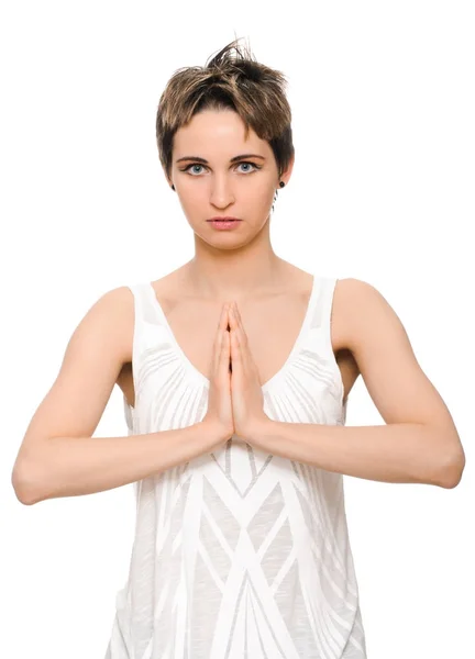 Woman yoga prayer — Stock Photo, Image