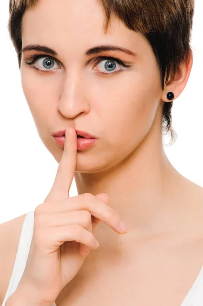 Woman shows sign of silence — Stock Photo, Image