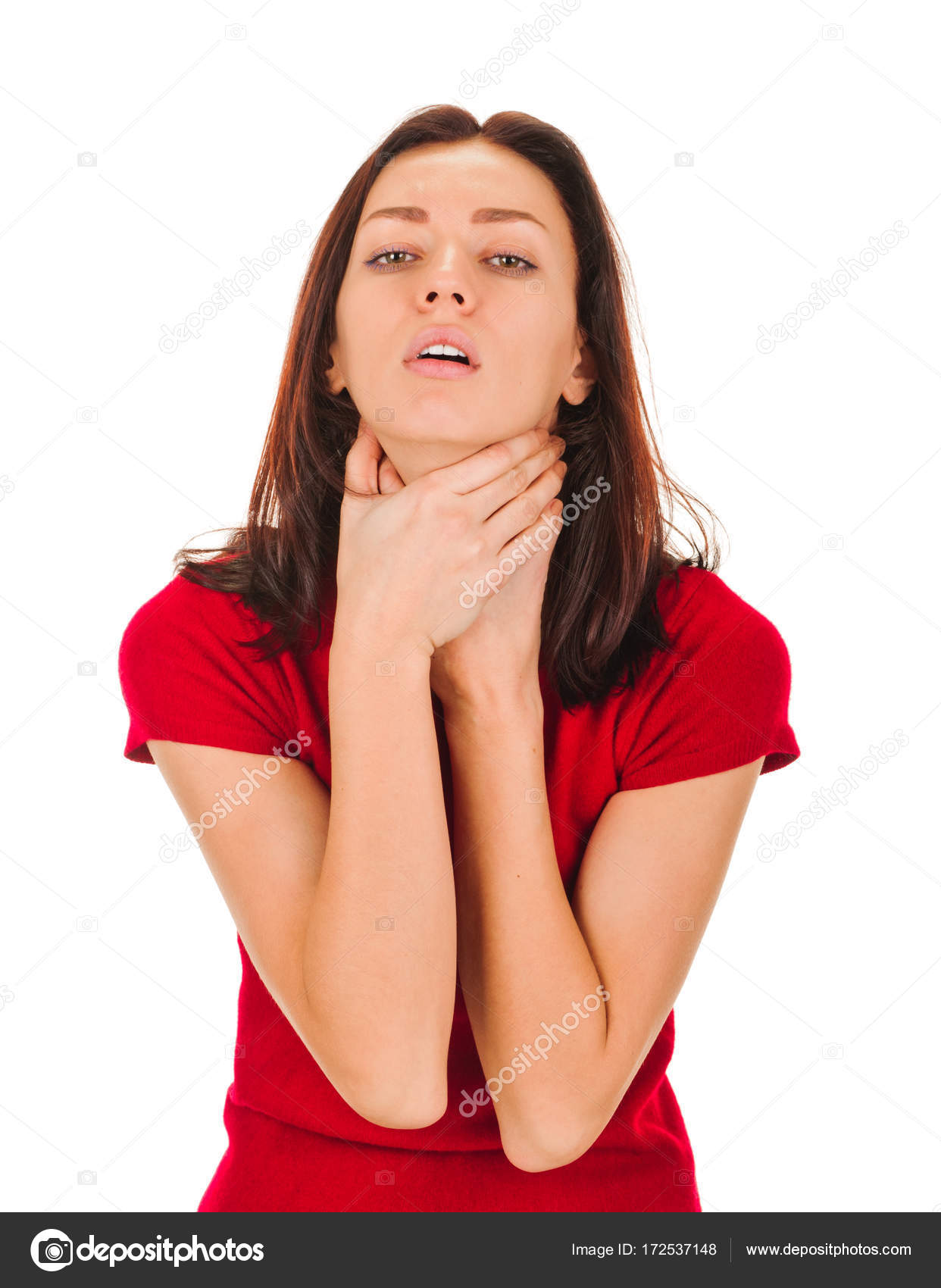 Woman shows sign asphyxiation Stock Photo by ©seenaad 172537148