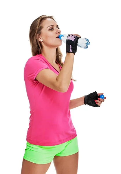 Woman After workout drinking — Stock Photo, Image