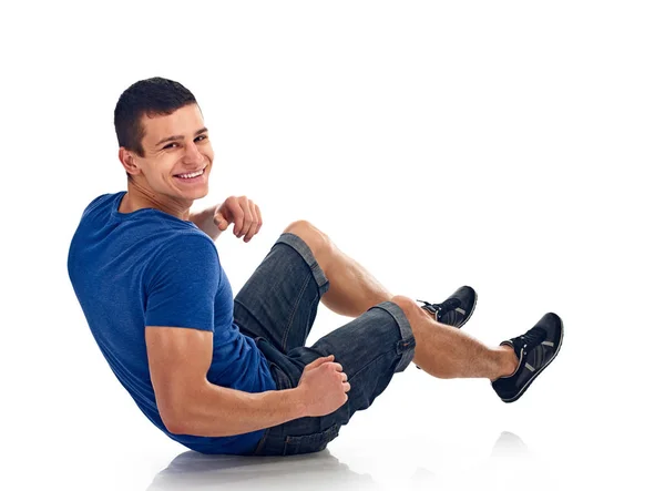 Young man exercise bench working abdominal — Stock Photo, Image