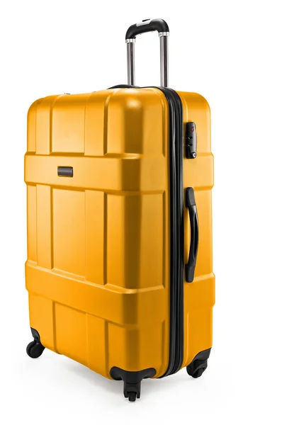Жовта темна валіза пластикова напівповернута — стокове фото