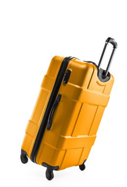 Sarı koyu bavul plastik iki tekerlek üzerinde