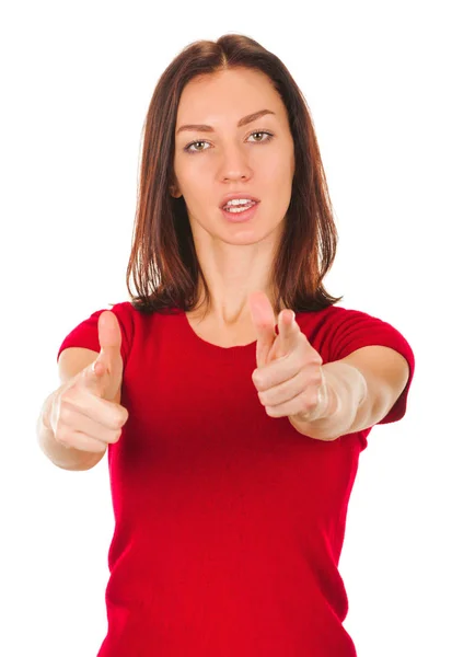 Woman pointing her fingers at you — Stock Photo, Image