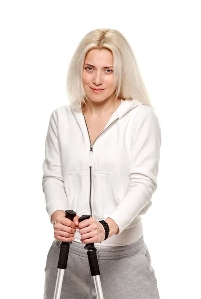Nordic walking sporty woman portait — Stock Photo, Image