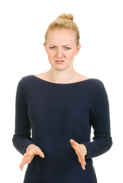 Mujer expresando emoción de mal olor — Foto de Stock