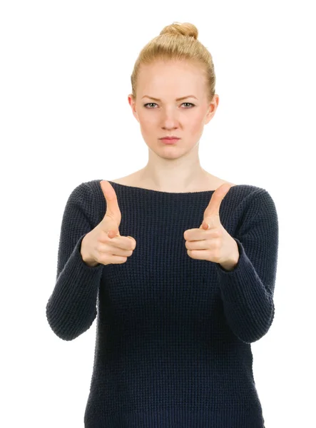 Serious woman pointing her fingers at you — Stock Photo, Image