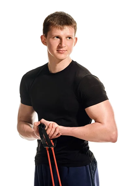 Esportista exercitando com expansor — Fotografia de Stock
