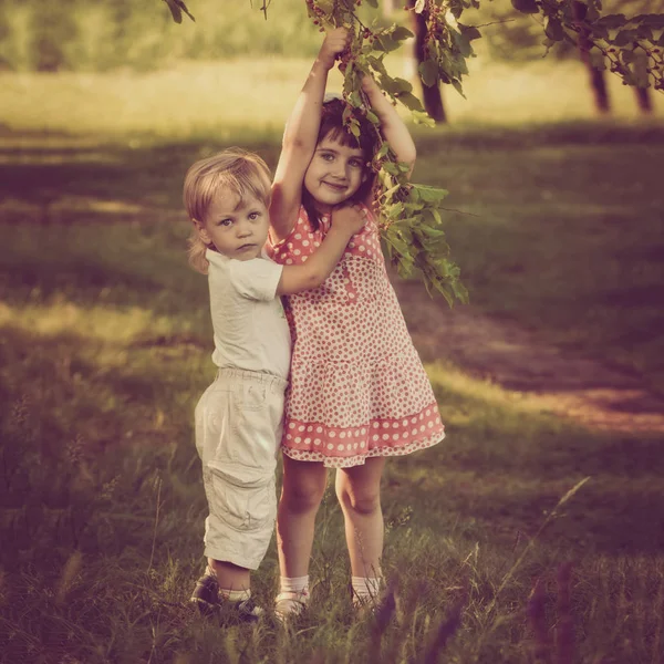 Junge umarmt Schwester — Stockfoto