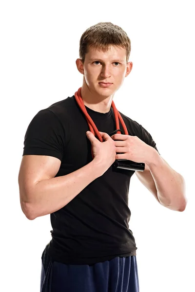 Esportista muscular com expansor — Fotografia de Stock
