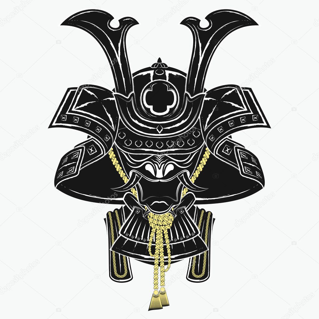 Samurai mask and helmet warrior illustration.