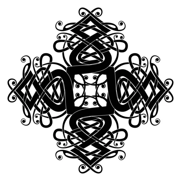 神聖な幾何学 バイキングの象徴だ 永遠の命の古代の兆候 北欧風のグランジスタイル ヴァルクヌート 黒い北欧のタトゥー ケルト人の十字架 4つの要素のシンボル — ストックベクタ