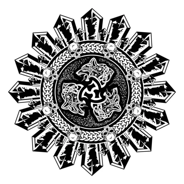 Tatuaje Tribal Escandinavo Negro Imagen Vectorial Lobo Feroz Símbolo Vikingo — Vector de stock