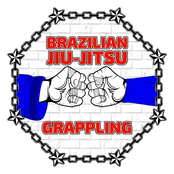 Immagine Vettoriale Mani Combattente Jiu Jitsu Brasiliano Grappling Bjj Contro — Vettoriale Stock