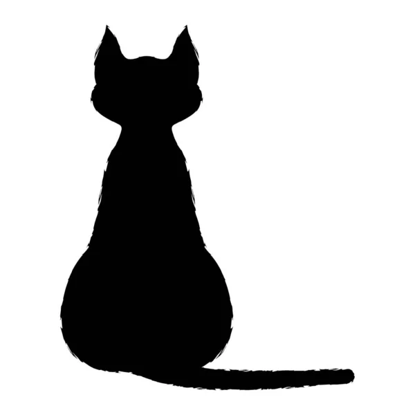 Silueta Vectorial Lindo Gato Negro Mascota Bruja Animal Aislado Sobre — Vector de stock