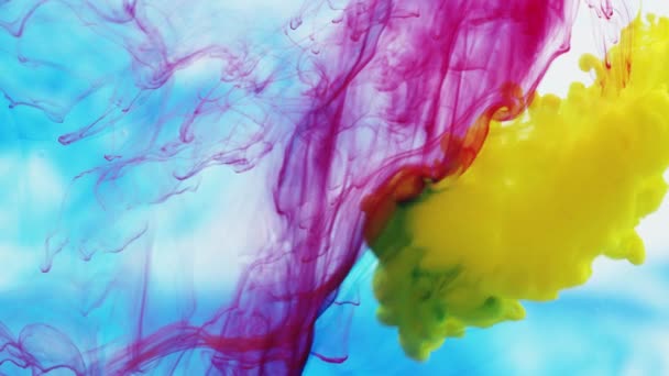 Colorful Ink Mix Gouache Clouds Water Move Slow Motion Use — Stock Video