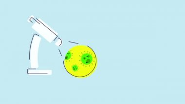 Kanın mikroskop altında grip COVID-19 virüs hücresinin görüntüsü. Coronavirus Covid-19 salgını geçmişi. Hastalık hücresi ile birlikte salgın sağlık riski konsepti.