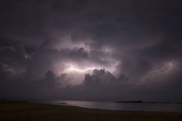 Mer Tempête Foudre Longue Exposition Sri Lanka Tonnerre Nuage — Photo