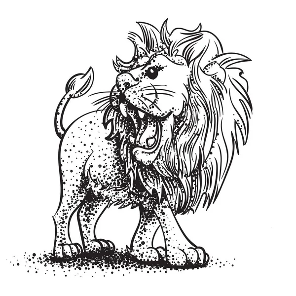 Lion Afrique Rugissant Dessin Vectoriel Évolutif Modifiable Noir Blanc Rendu — Image vectorielle