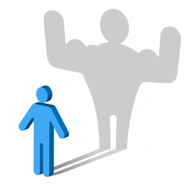 Muscle dysmorphia. The symbol of a Man, casting a shadow of a much more muscular man. clipart