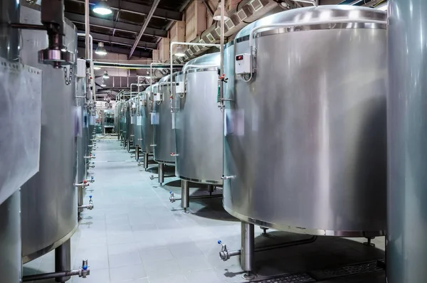 Modern Beer Factory. Small steel tanks for fermentation of beer.