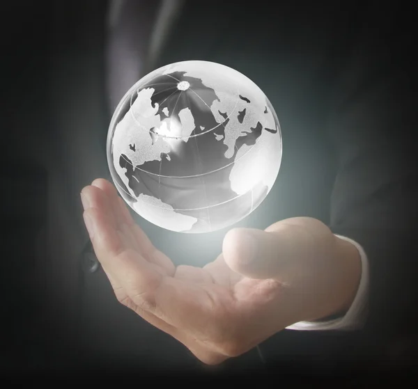 Globe ,earth in  hand, hand holding our planet earth glowing. Ea — Stock Photo, Image