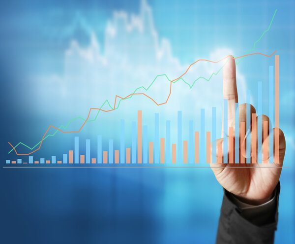  financial symbols coming from hand 