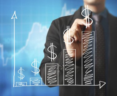 İşadamı grafik büyüyen grafik çizim